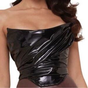 House of CB Black Patent Strapless Corset Top